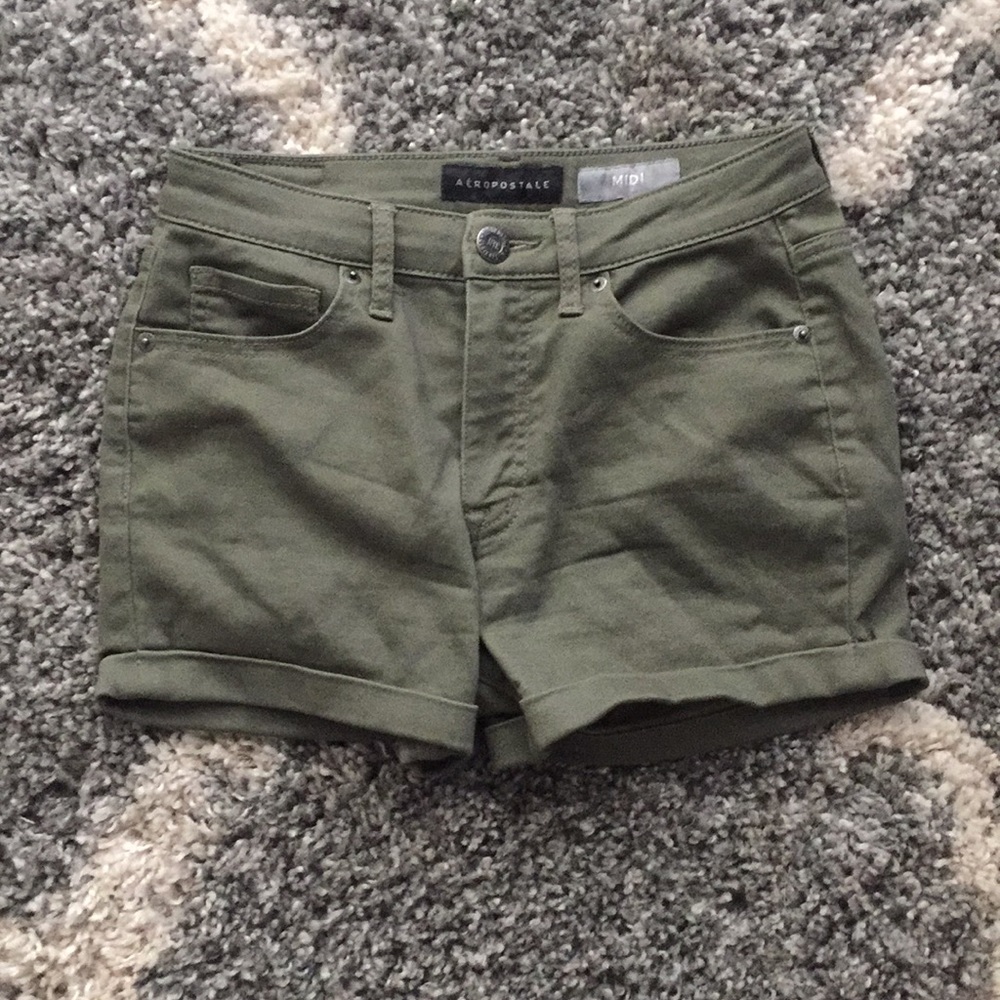 Army Green Mid Rise Shorts